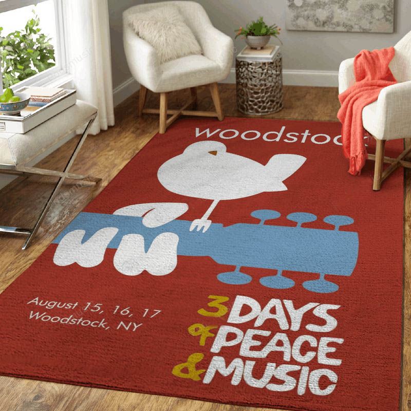 Woodstock Minimal Retro Music Art Teppich