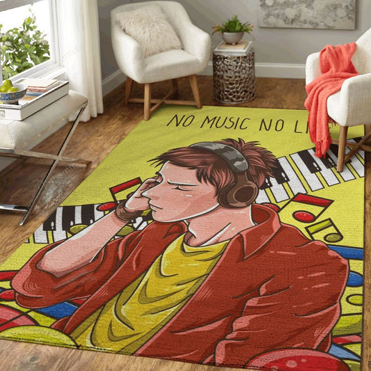 No Music No Life Funny And Happy Cartoon Art Teppich