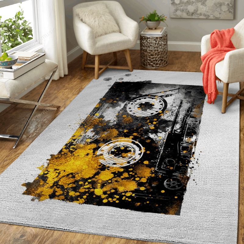 Music Tape Music Gold And Black Art Teppich