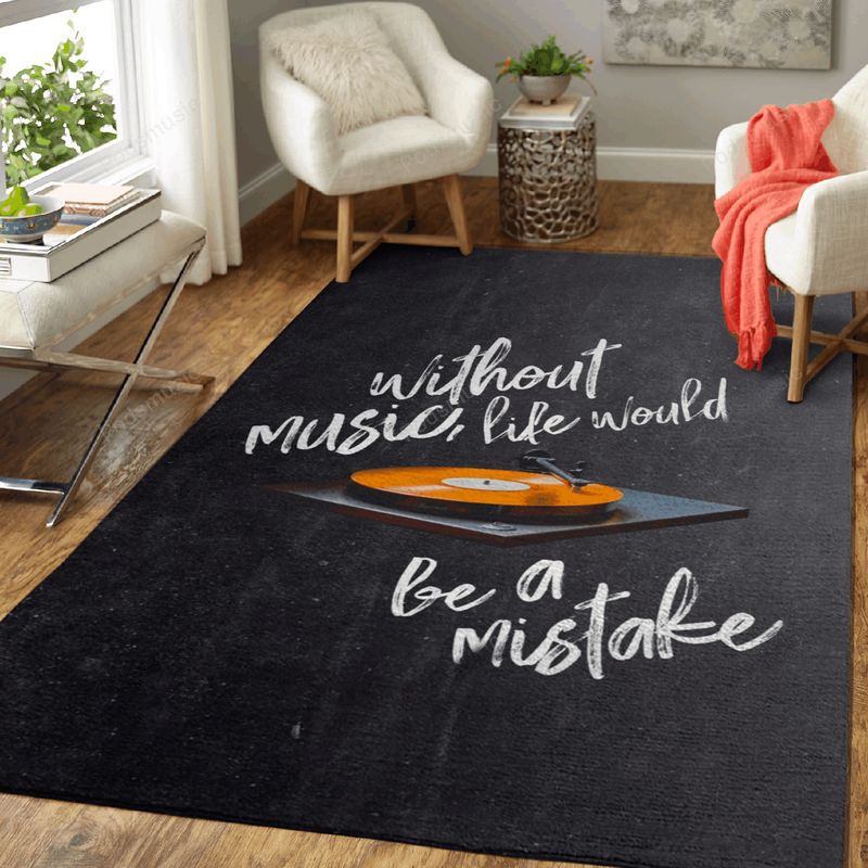 No Music Life Is Mistake Typography Art Teppich