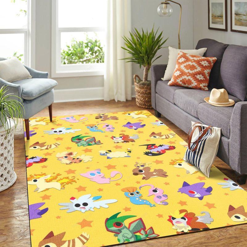 Pokemon Chibi Pattern Cute Yellow Carpet Floor Teppich