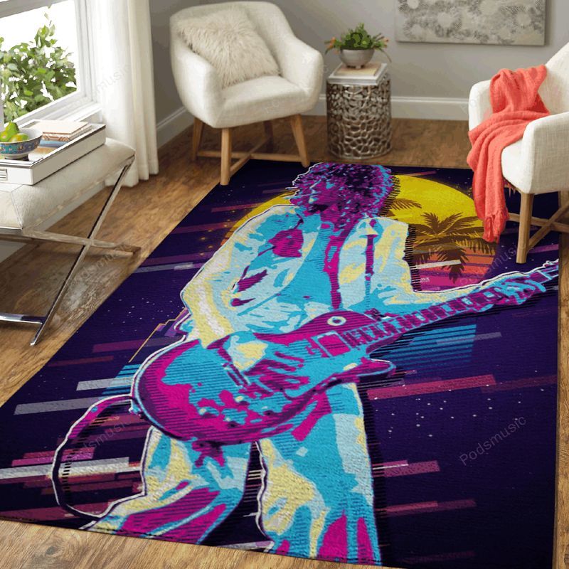 Jimmy Page Artwork Music Synthwave 80s Art Teppich