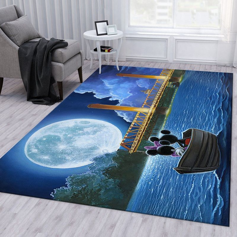Disney Mickey and Minnie Watching Moon on Boat Drifting Teppich