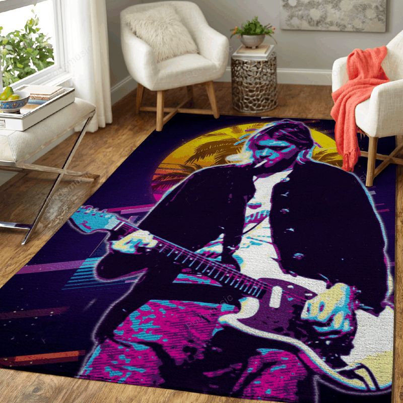 Kurt Cobain Live Loud Artwork Music Synthwave 80s Art Teppich