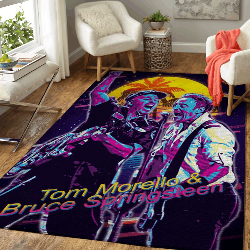 Tom Morello Bruce Springst Artwork Music Synthwave 80s Art Teppich