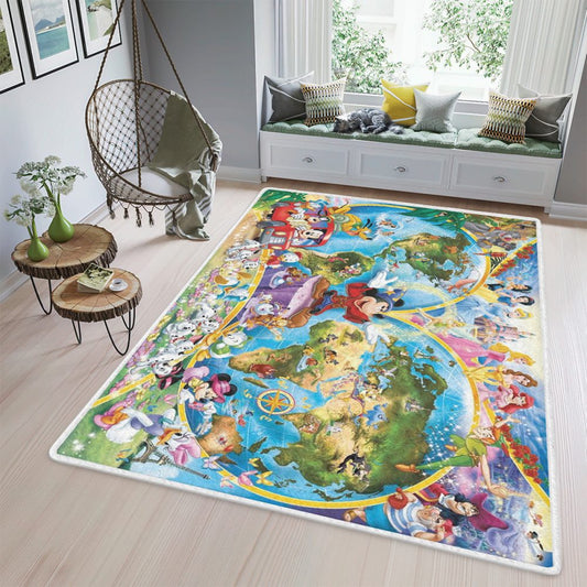 Mickey Mouse And Disney All Characters Fan Gift Disney Map Teppich