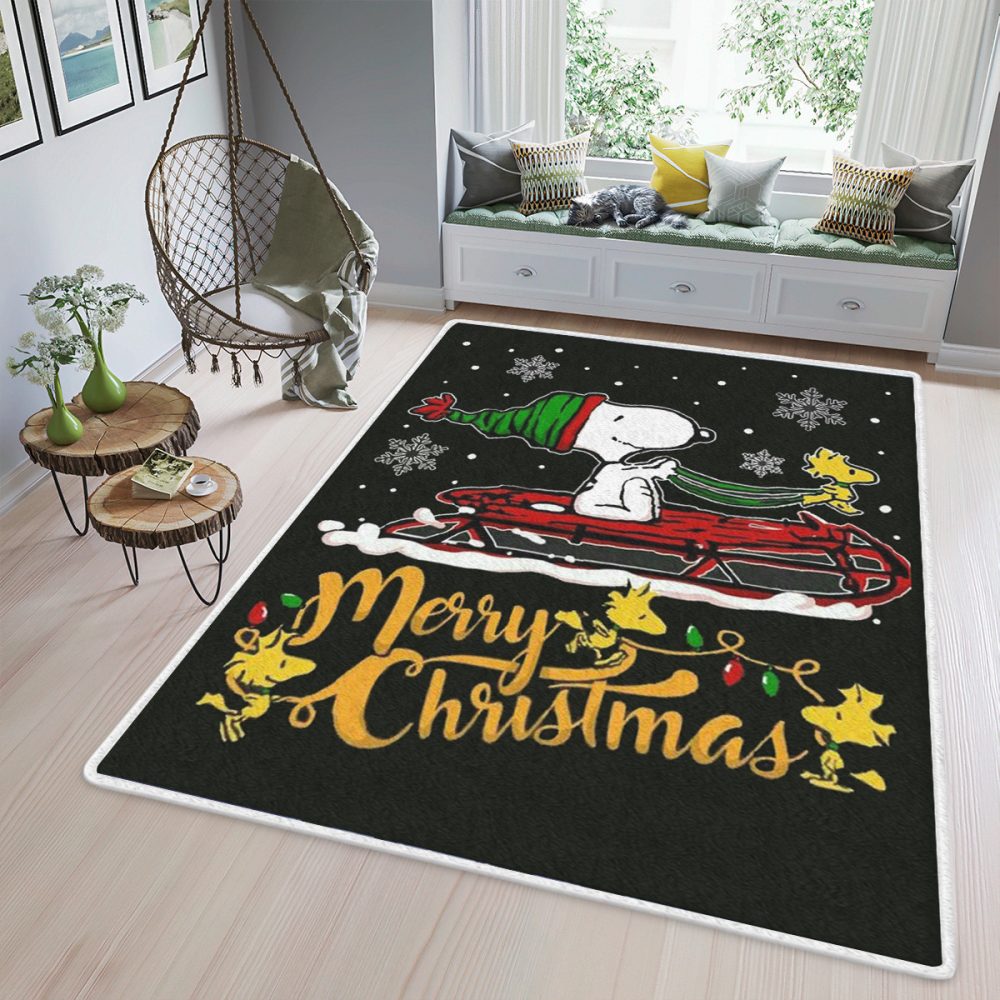 Merry Christmas Santa Snoopy With Woodstock Sleigh 789 Gifts Lover Teppich