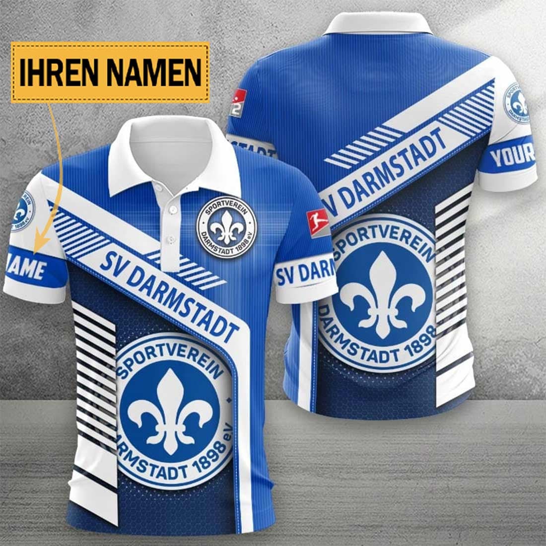 SV Darmstadt 98 Poloshirt mit individuellem Namen Limitierte Edition Blau