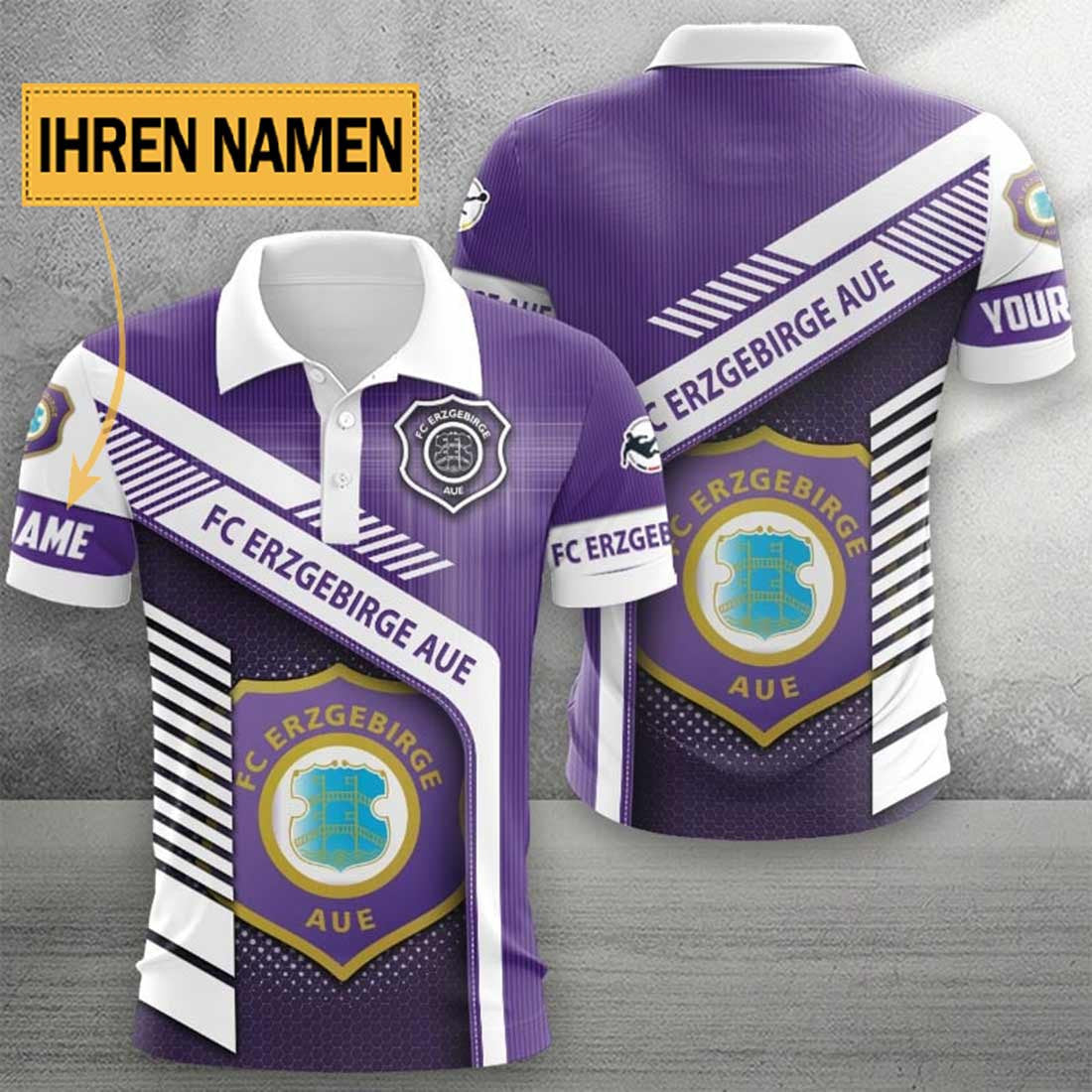 FC Erzgebirge Aue Poloshirt Limitierte Edition mit individuellem Namen Lila
