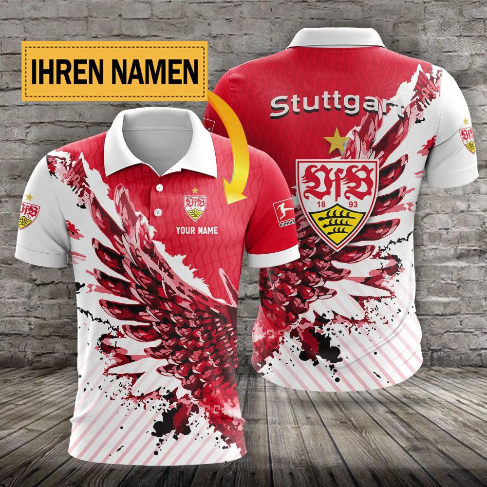 VfB Stuttgart Poloshirt mit individuellem Namen Flügel Rot