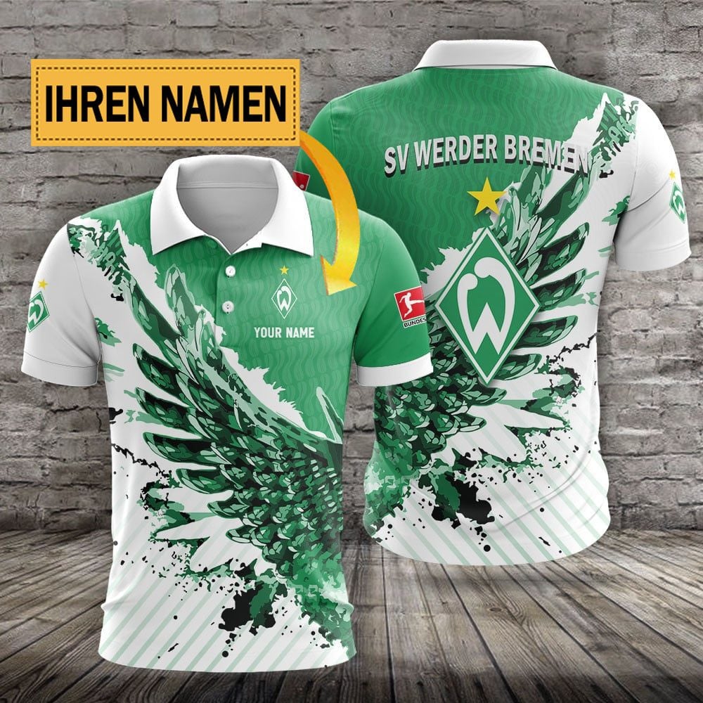 SV Werder Bremen Poloshirt mit individuellem Namen Flügel Grün