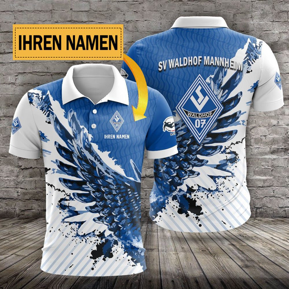 SV Waldhof Mannheim 07 Poloshirt Flügel Design mit individuellem Namen Blau