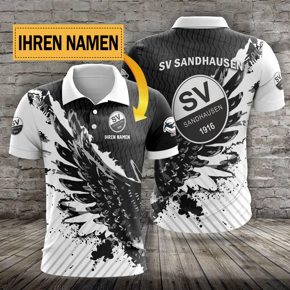 SV Sandhausen Poloshirt Flügel Design mit individuellem Namen Schwarz