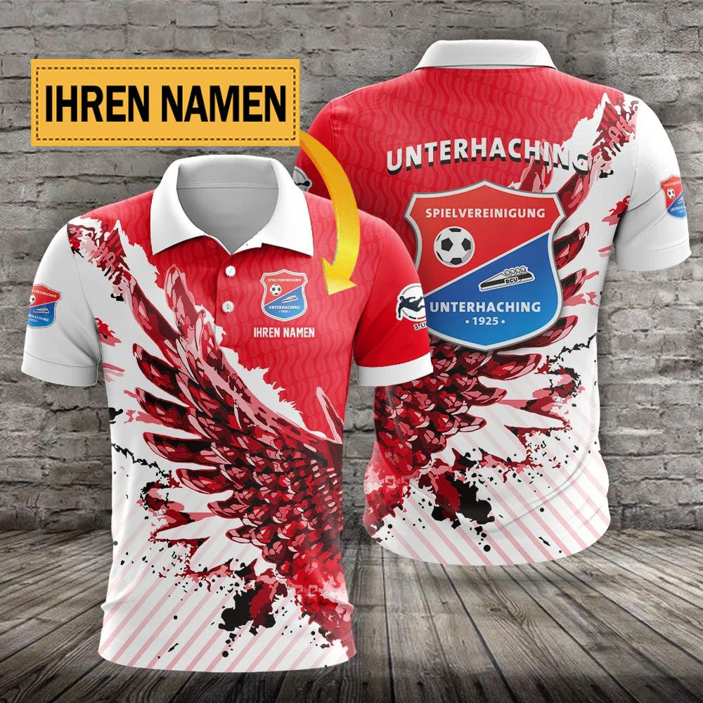 SpVgg Unterhaching Poloshirt mit individuellem Namen Flügel Rot