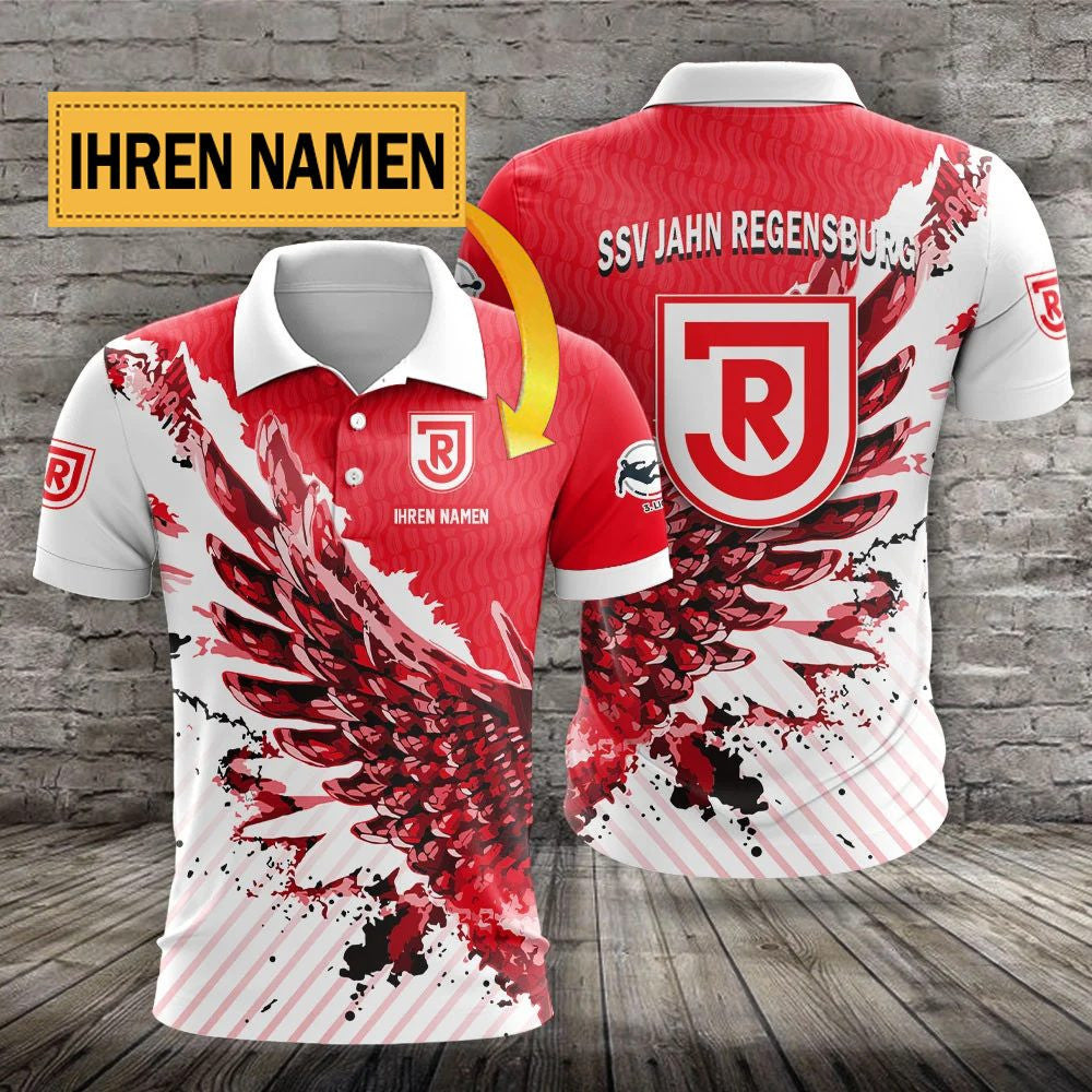 SSV Jahn Regensburg Poloshirt mit individuellem Namen Flügel Design Rot