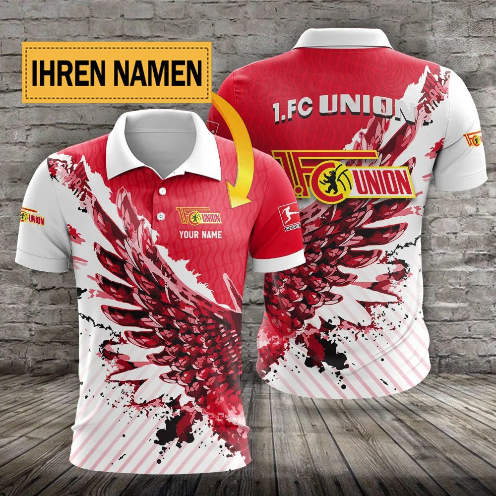 FC Union Berlin Poloshirt mit individuellem Namen Flügel Design Rot