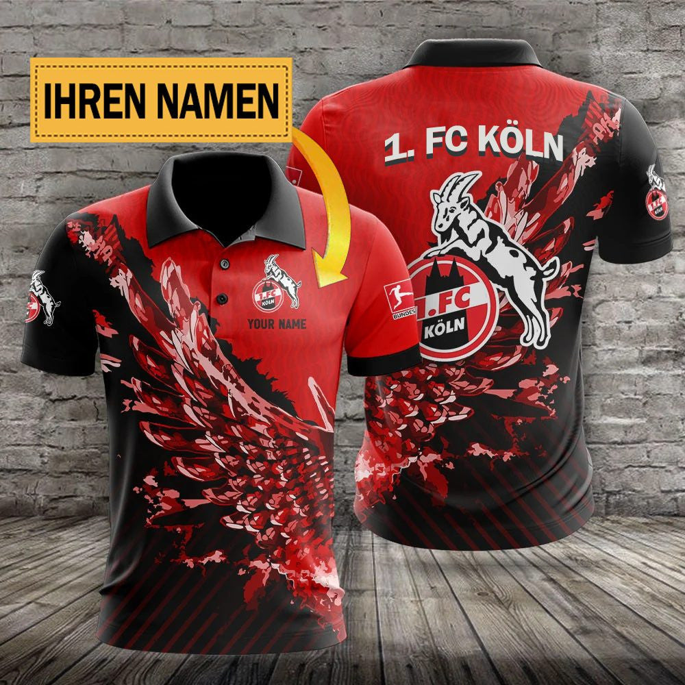 FC Köln Poloshirt mit individuellem Namen Flügel Design Rot