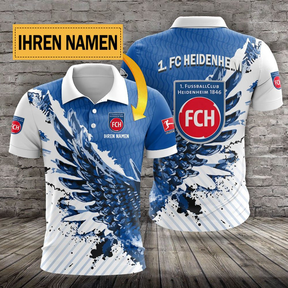 FC Heidenheim 1846 Poloshirt Flügel Design mit individuellem Namen Blau