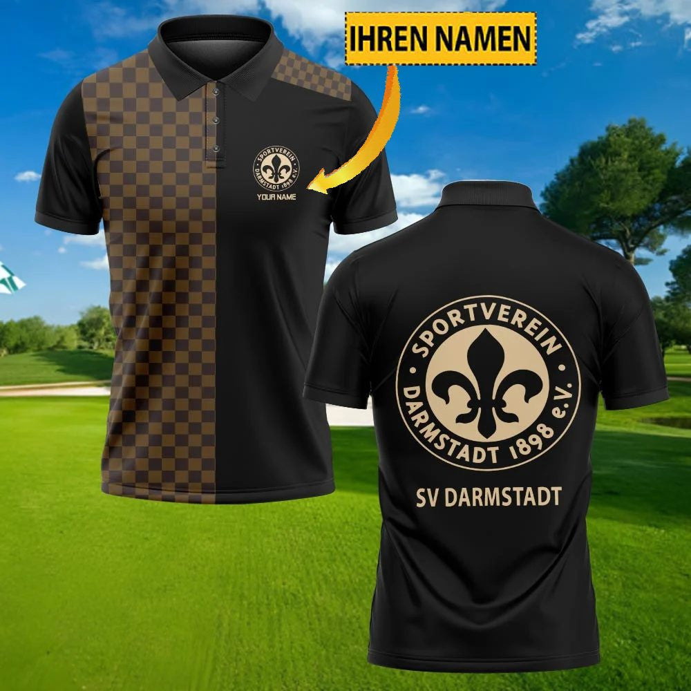 SV Darmstadt 98 Poloshirt mit individuellem Namen Karo Design Schwarz