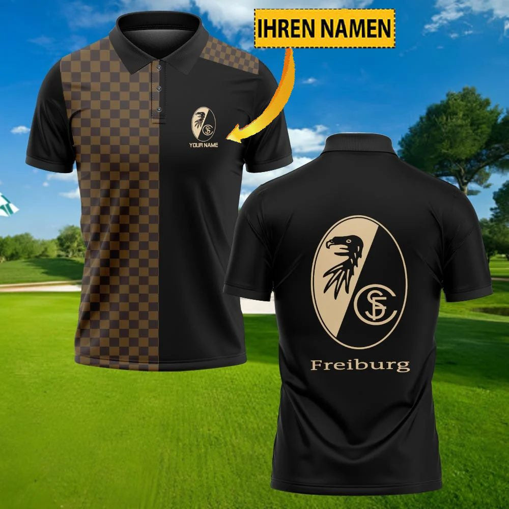 SC Freiburg Poloshirt mit individuellem Namen Karomuster Schwarz
