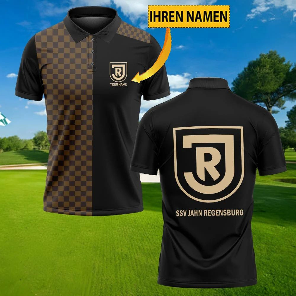 SSV Jahn Regensburg Poloshirt mit individuellem Namen Karomuster Schwarz