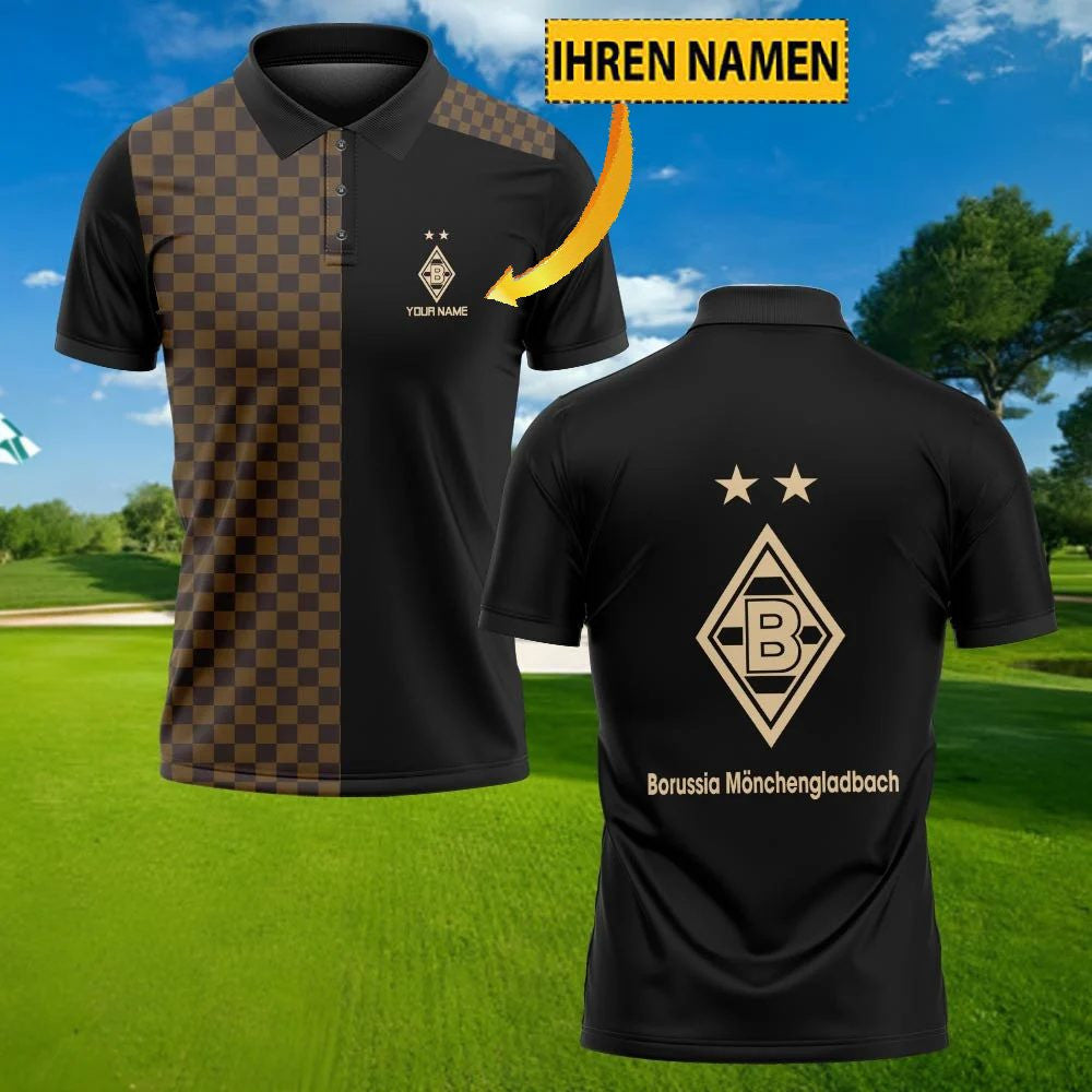 Borussia Mönchengladbach Poloshirt mit individuellem Namen Karomuster Schwarz