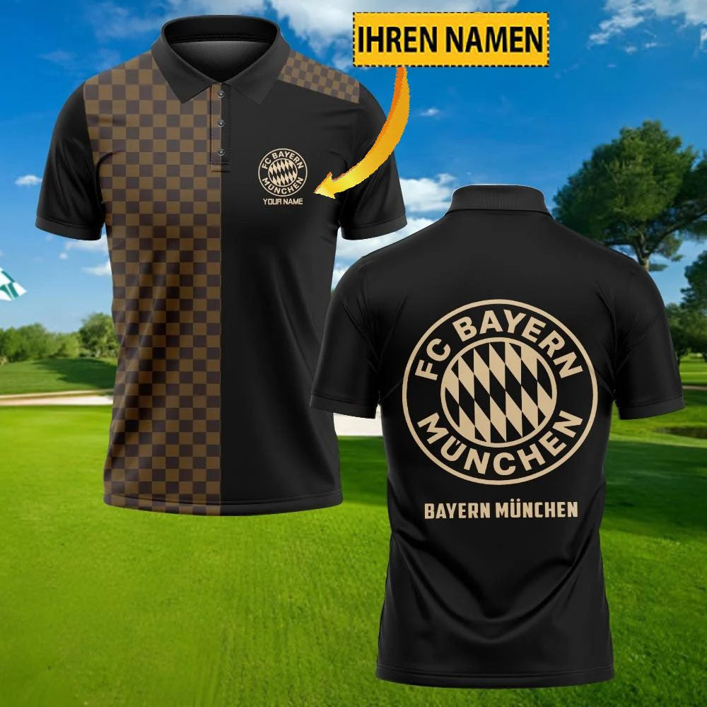Bayern München Poloshirt Karomuster mit individuellem Namen Schwarz