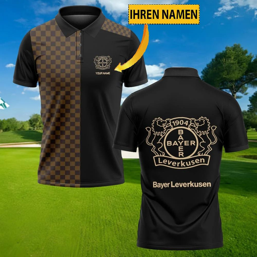 Bayer 04 Leverkusen Poloshirt mit individuellem Namen Karo Design Schwarz