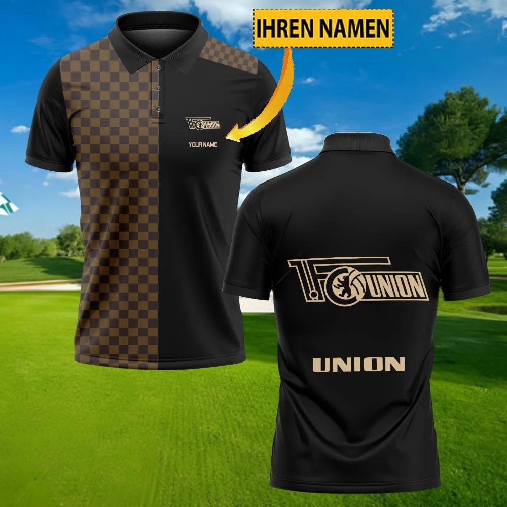 FC Union Berlin Poloshirt Karo Design mit individuellem Namen Schwarz