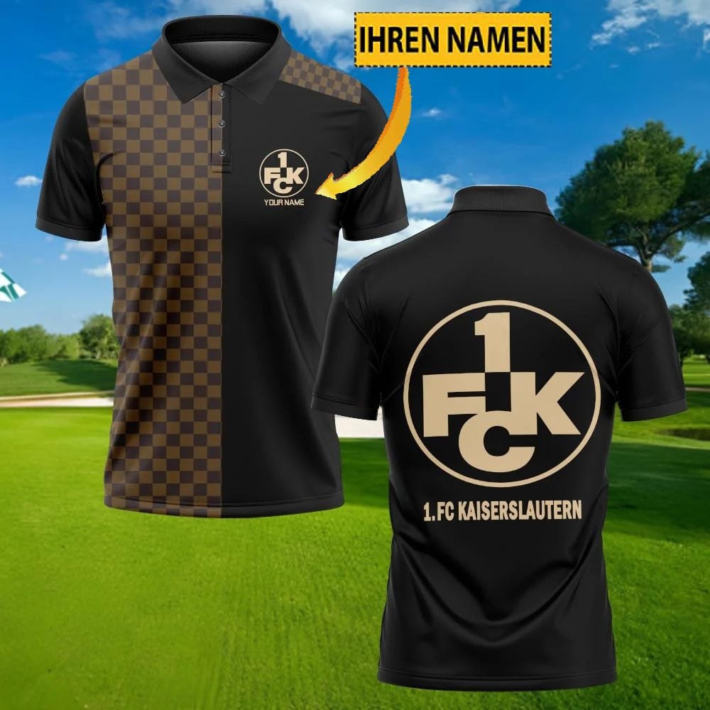 FC Kaiserslautern Poloshirt mit individuellem Namen Karomuster Schwarz