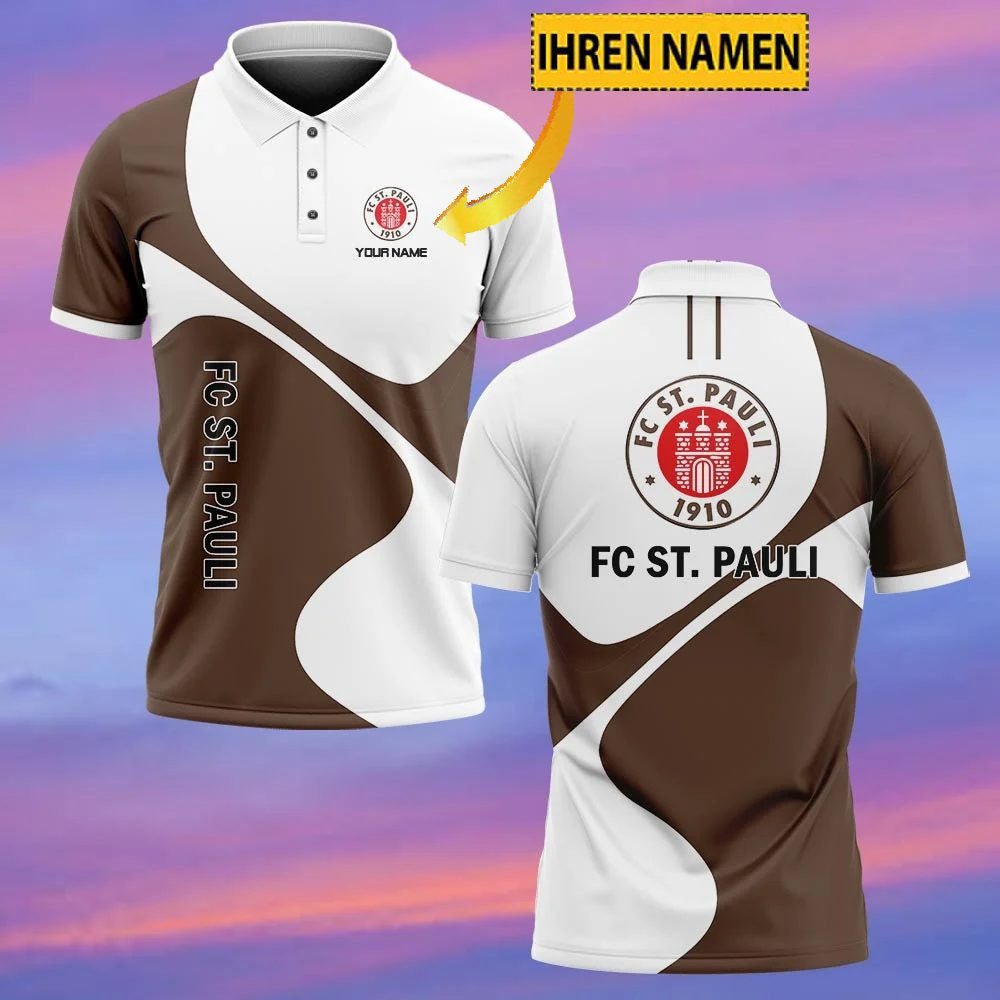 FC St. Pauli Poloshirt Neuer Stil mit individuellem Namen Braun