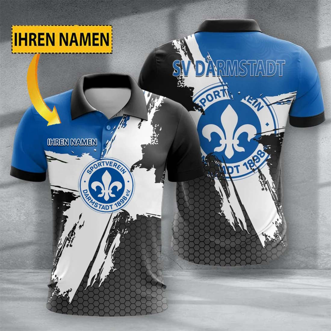 SV Darmstadt 98 Poloshirt Premium Edition mit individuellem Namen Blau