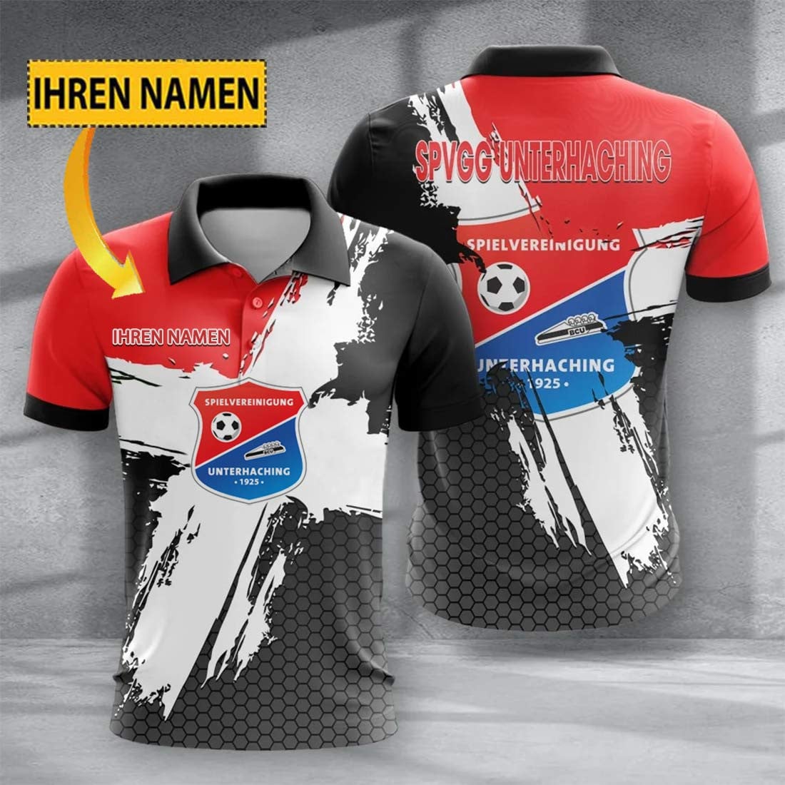 SpVgg Unterhaching Poloshirt mit individuellem Namen Premium Ausgabe Rot