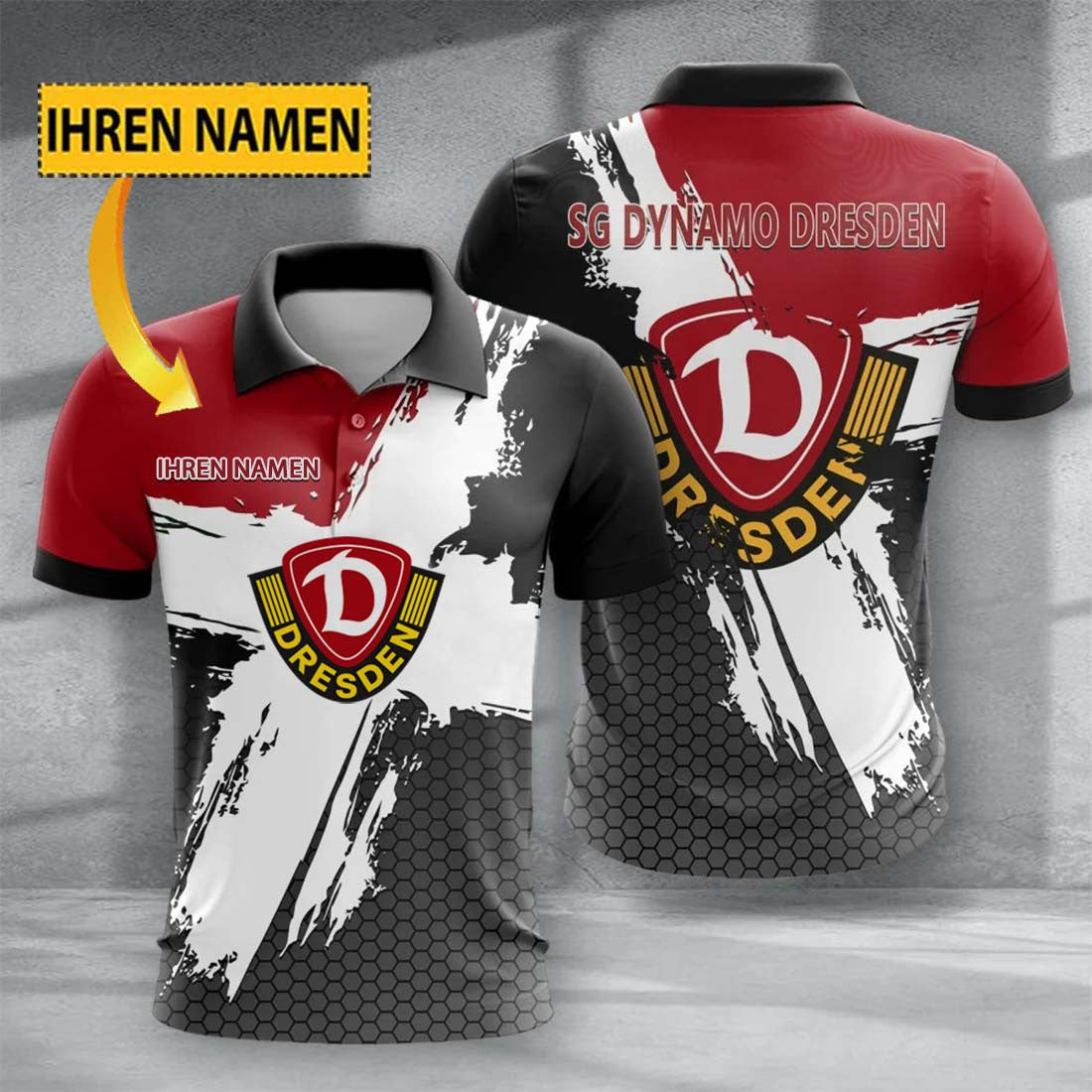SG Dynamo Dresden Poloshirt Premium Edition mit individuellem Namen Rot
