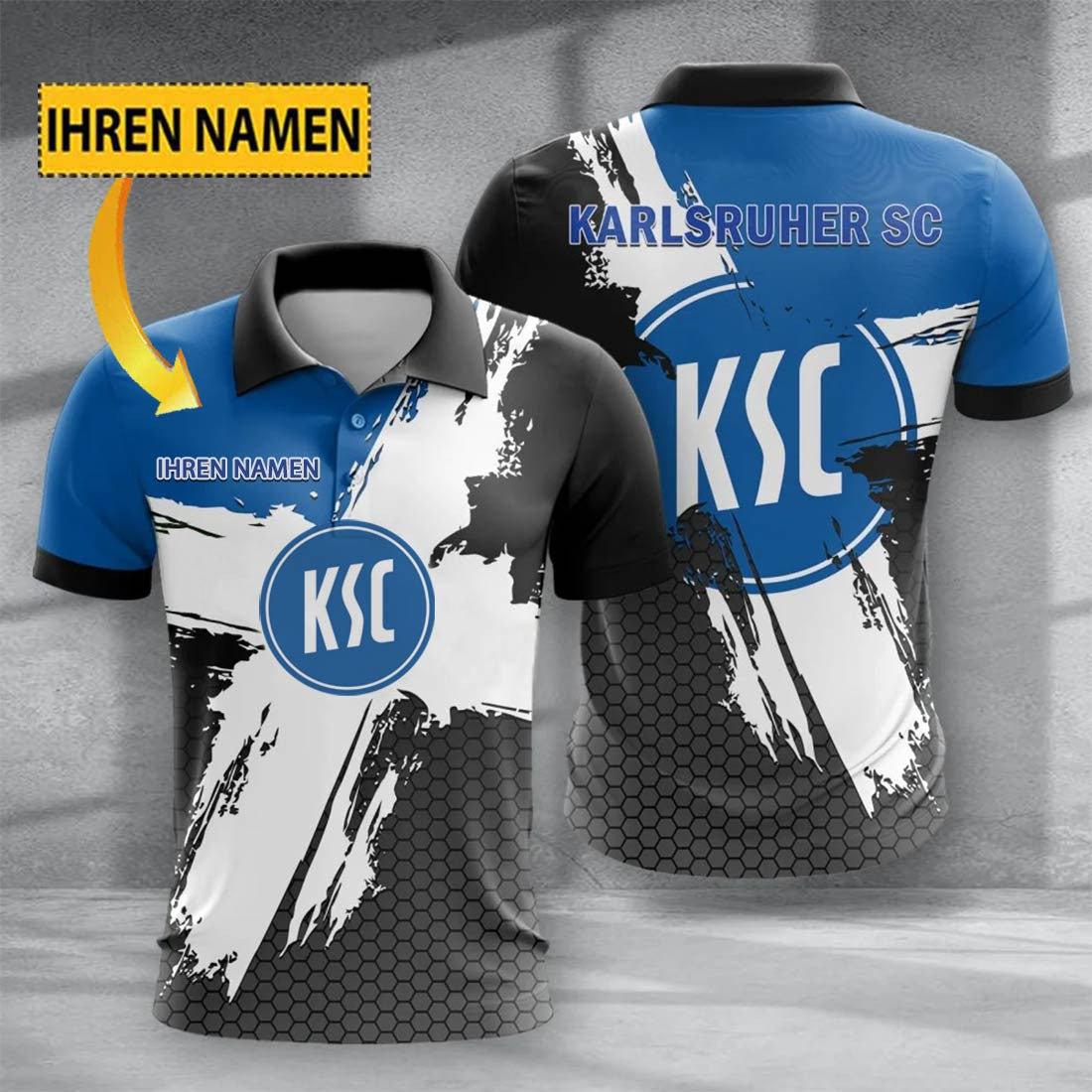 Karlsruher SC Poloshirt mit individuellem Namen Premium Ausgabe Blau