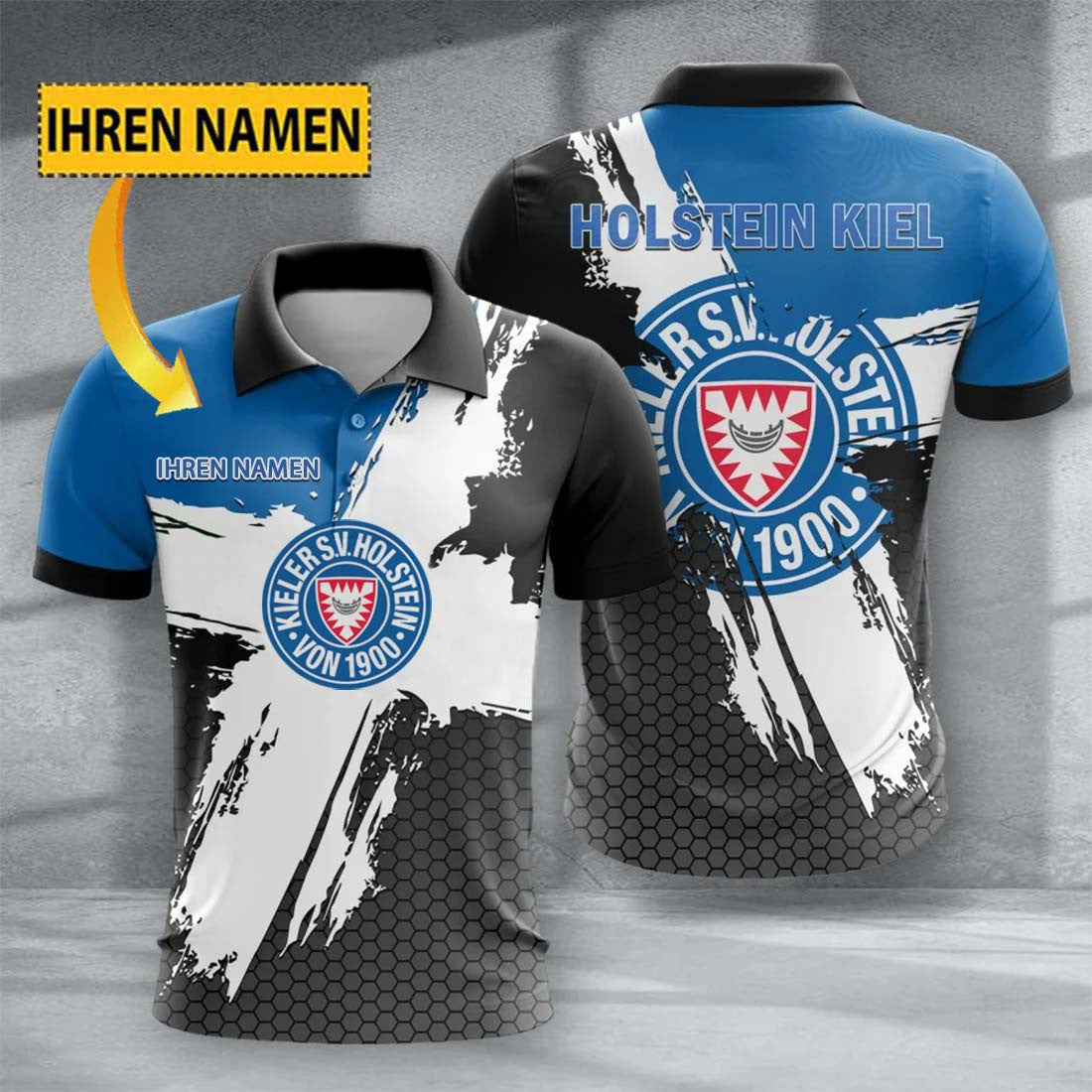 Holstein Kiel Poloshirt mit individuellem Namen Premium Ausgabe Blau
