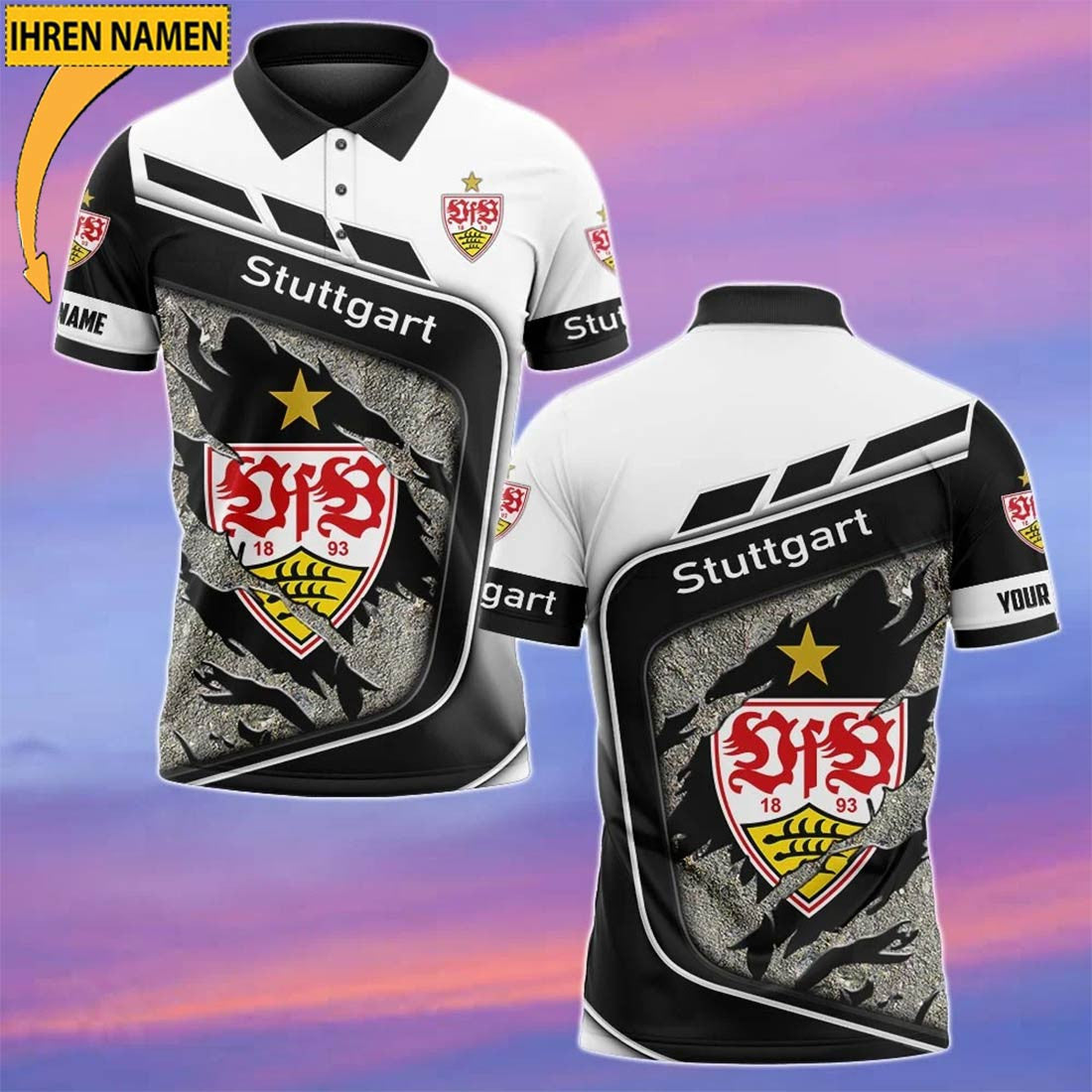 VfB Stuttgart Poloshirt mit individuellem Namen Neue Edition Weiß