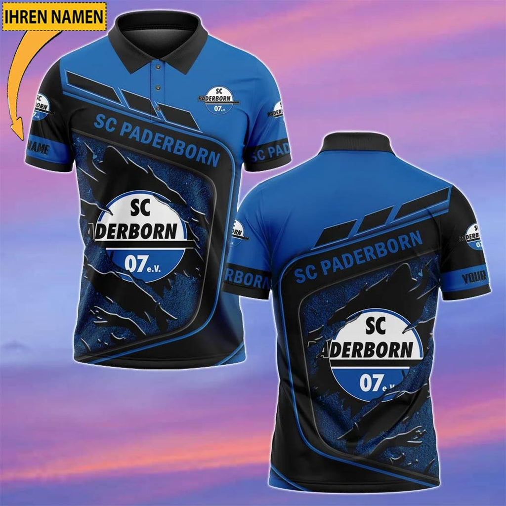 SC Paderborn 07 Poloshirt mit individuellem Namen Neue Edition Blau