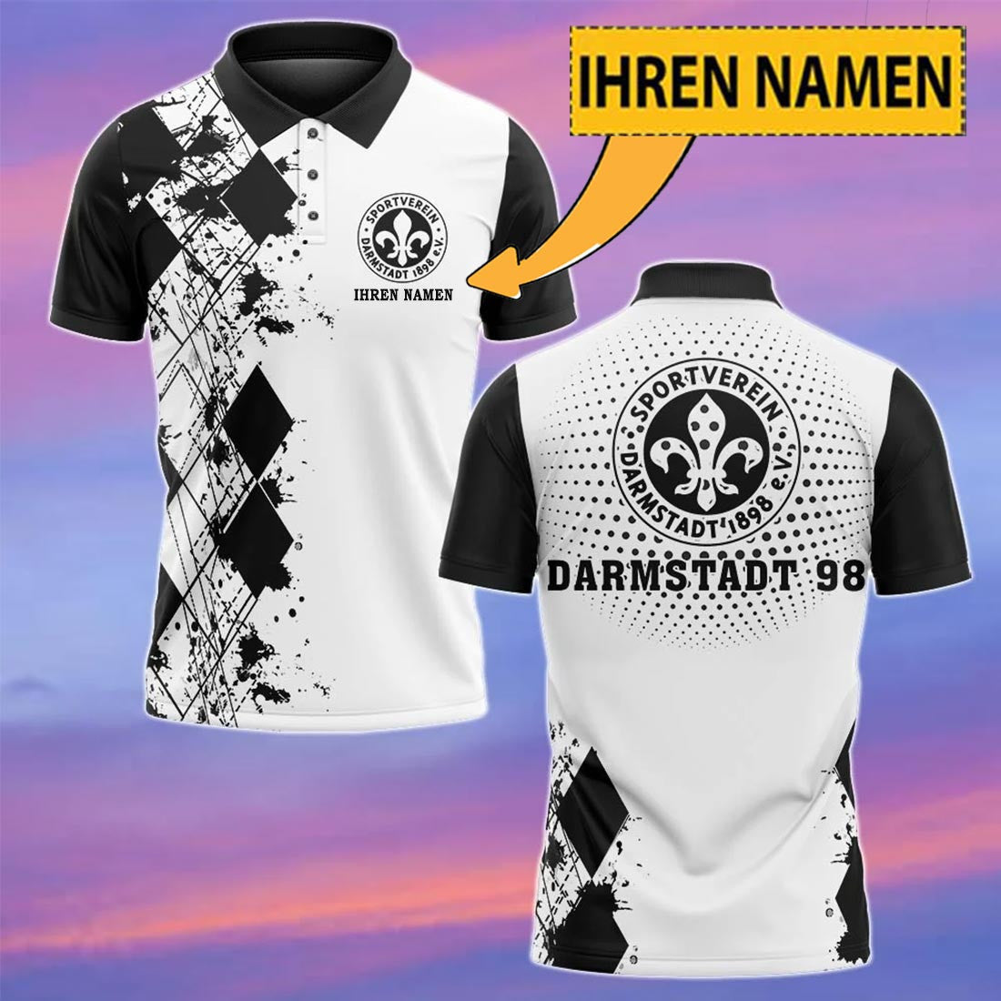 SV Darmstadt 98 Poloshirt mit individuellem Namen Sonderedition Weiß
