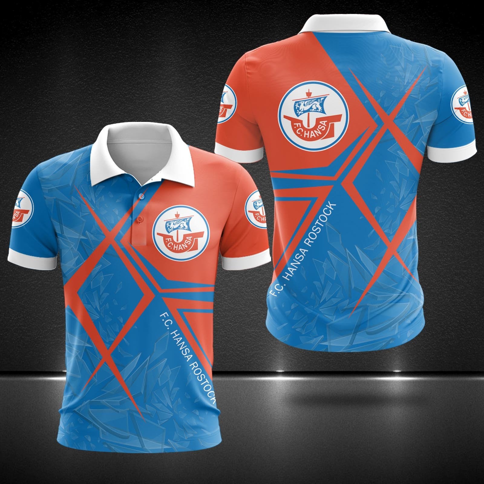 F.C. Hansa Rostock Poloshirt Diamant Design Rot Blau