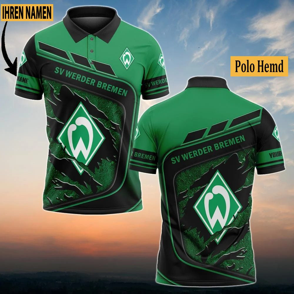 SV Werder Bremen Poloshirt mit individuellem Namen Neuauflage Vollflächig Bedruckt