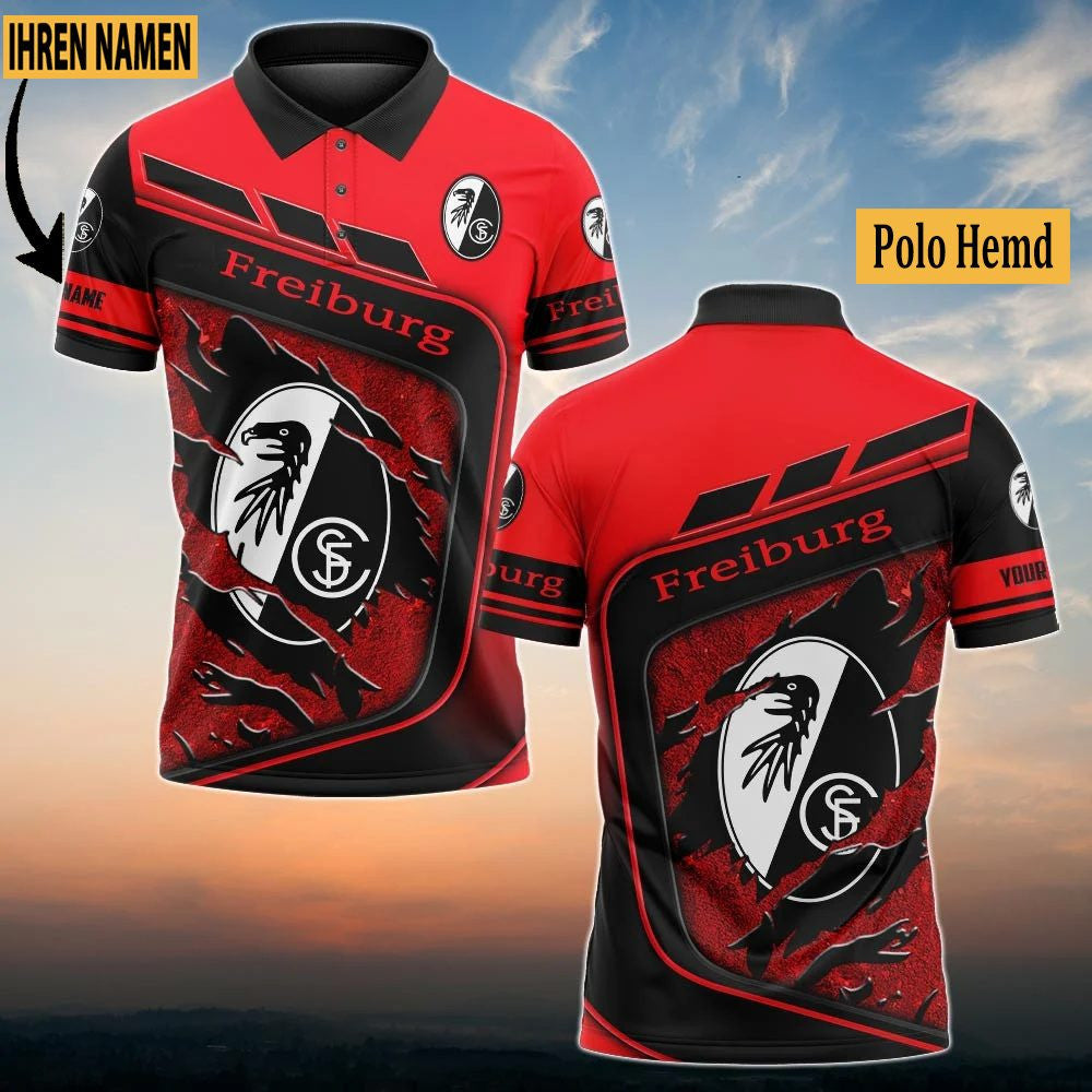 SC Freiburg Poloshirt mit individuellem Namen Neuauflage Vollflächig Bedruckt