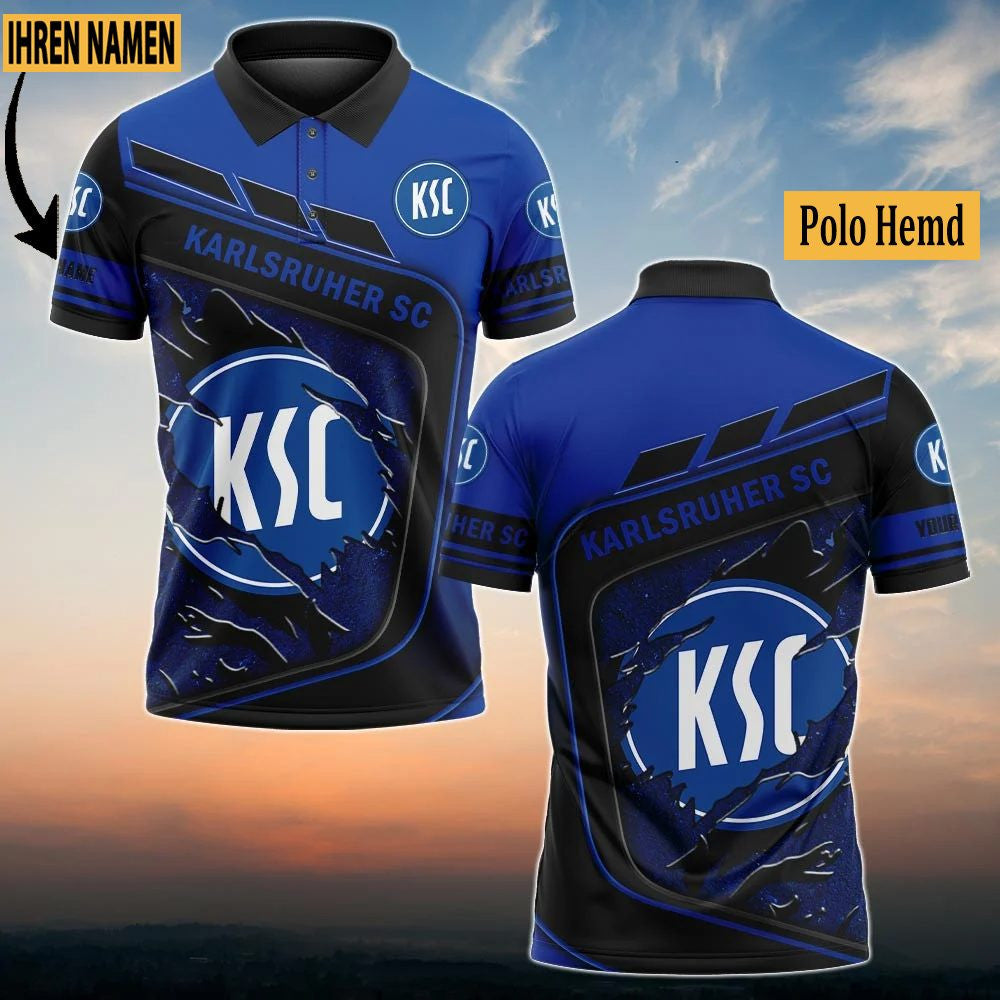 Karlsruher SC Poloshirt mit individuellem Namen Neuauflage Vollflächig Bedruckt