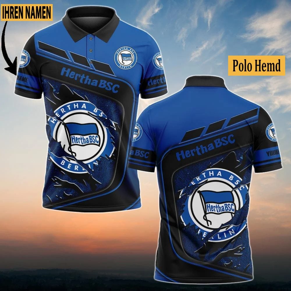 Hertha BSC Poloshirt mit individuellem Namen Neuauflage Vollflächig Bedruckt