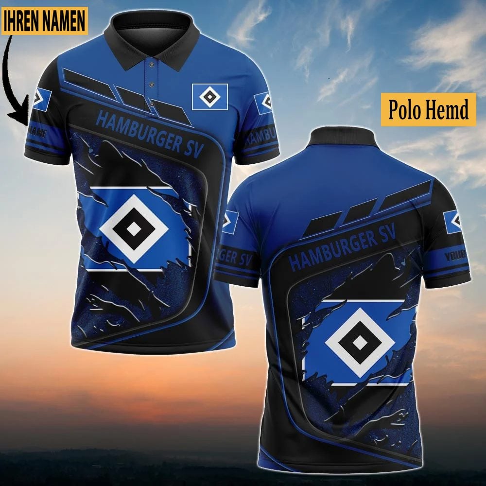 Hamburger SV Poloshirt mit individuellem Namen Neuauflage Vollflächig Bedruckt