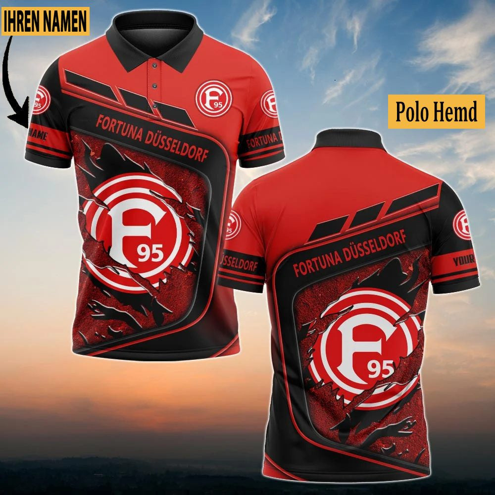 Fortuna Düsseldorf Poloshirt mit individuellem Namen Neuauflage Vollflächig Bedruckt