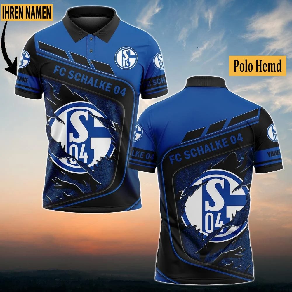 FC Schalke 04 Poloshirt mit individuellem Namen Neuauflage Vollflächig Bedruckt
