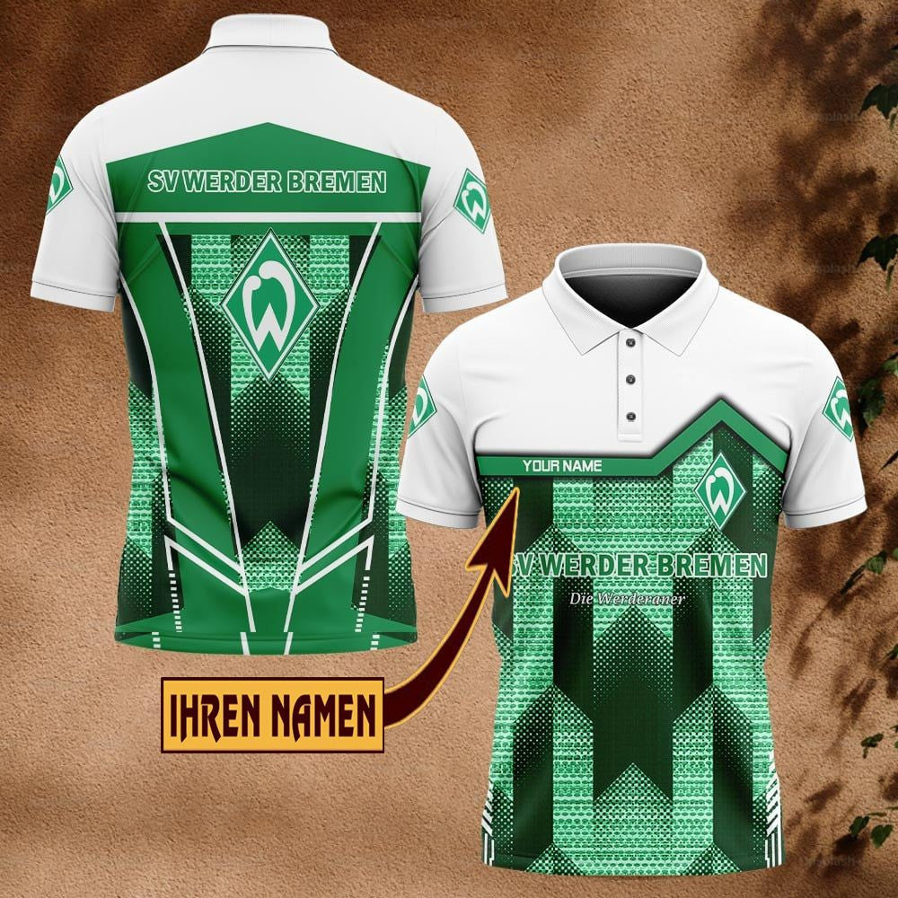 SV Werder Bremen Poloshirt Pfeil Design Neue Edition Vollflächig Bedruckt mit individuellem Namen