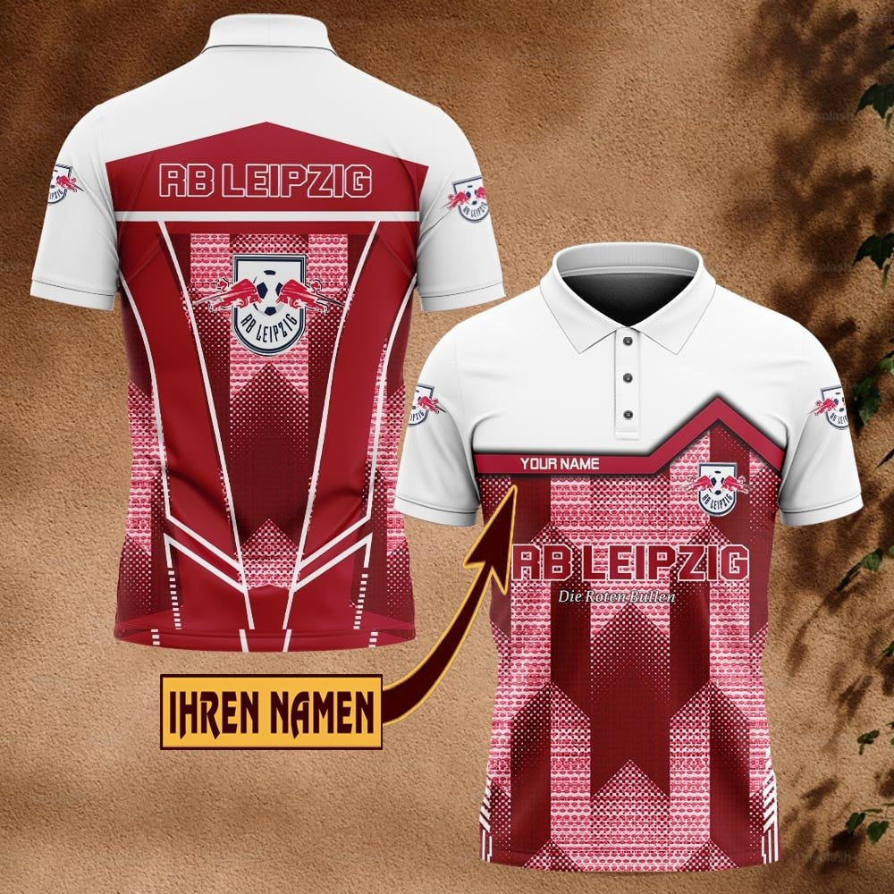 RB Leipzig Poloshirt Pfeil Design Vollflächig Bedruckt mit individuellem Namen