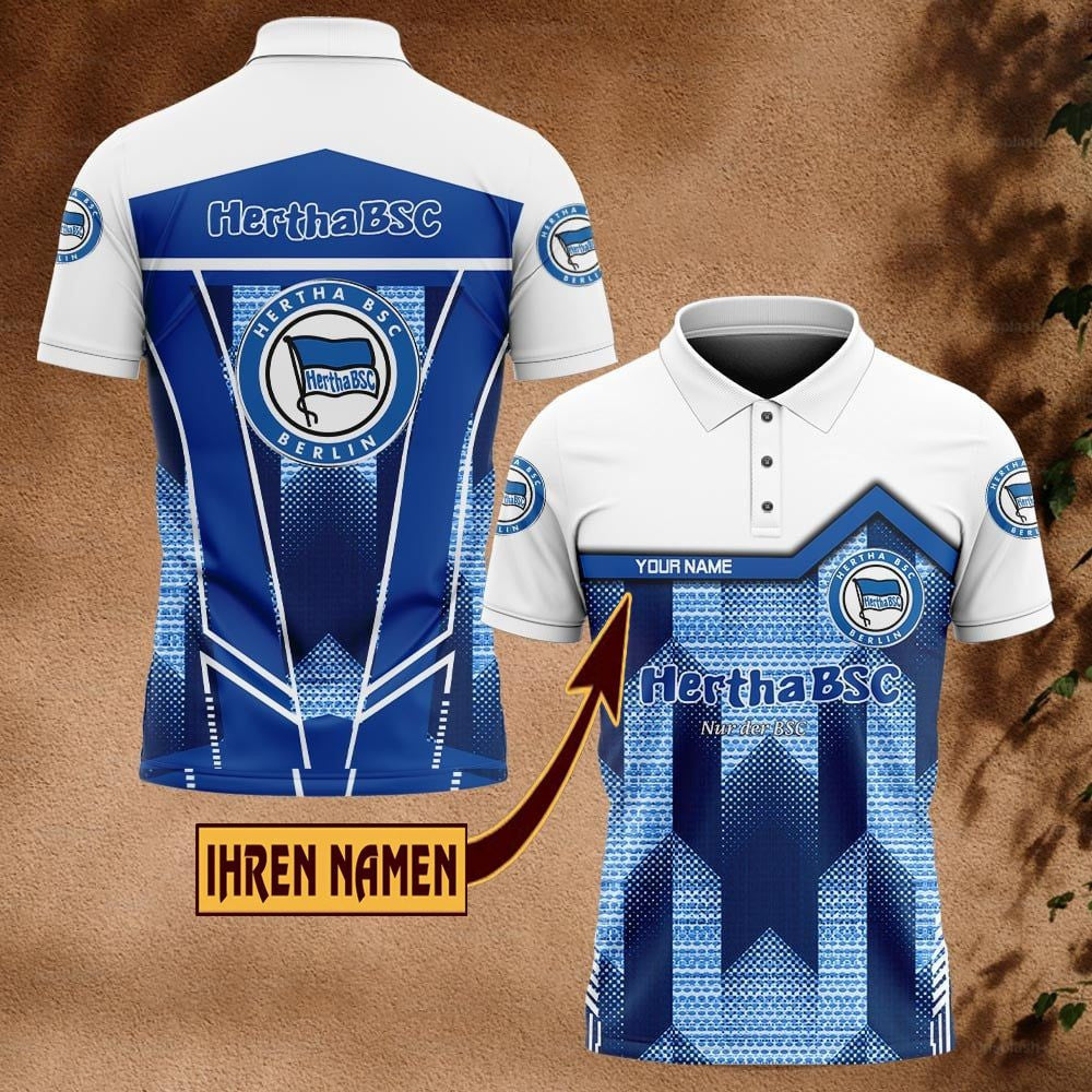 Hertha BSC Poloshirt Pfeil Design Vollflächig Bedruckt mit individuellem Namen